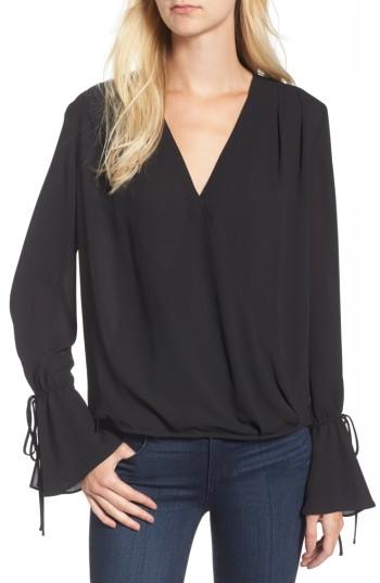 Women's Trouve Surplice Tie Sleeve Top, Size - Black