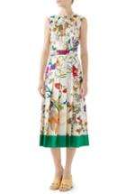 Women's Gucci Flora Gothic Print Silk Pleated Midi Dress Us / 42 It - Ivory