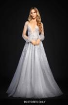 Women's Hayley Paige Lumi Embellished Long Sleeve Tulle Ballgown