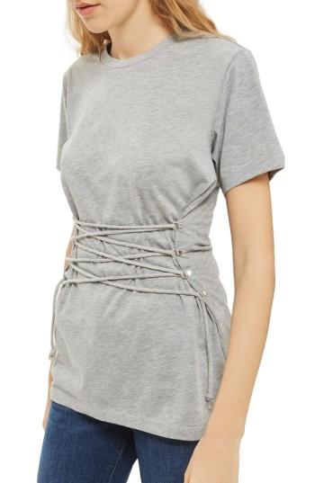 Women's Topshop Longline Corset Tee Us (fits Like 6-8) - Grey