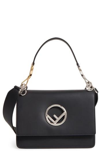 Fendi Kan I Calfskin Leather Shoulder Bag - Black