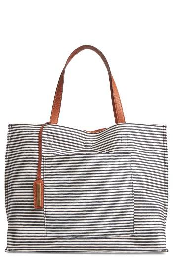 Street Level Reversible Stripe & Faux Leather Tote - Blue