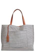 Street Level Reversible Stripe & Faux Leather Tote - Blue