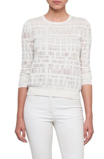 Women's Akris Embroidered Silk Blend Knit Top - White