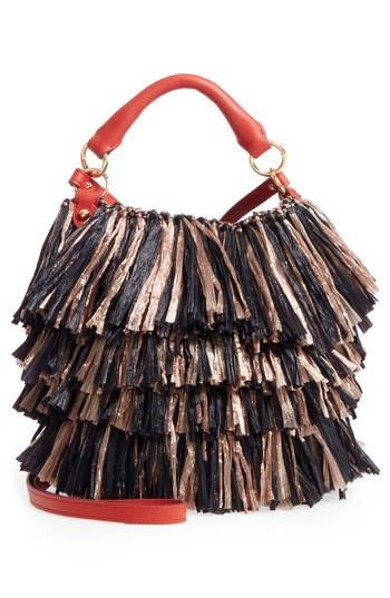Diane Von Furstenberg Raffia Fringe Bucket Bag - Grey