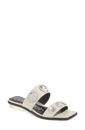Women's Calvin Klein Kace Crystal Embellished Slide Sandal M - White