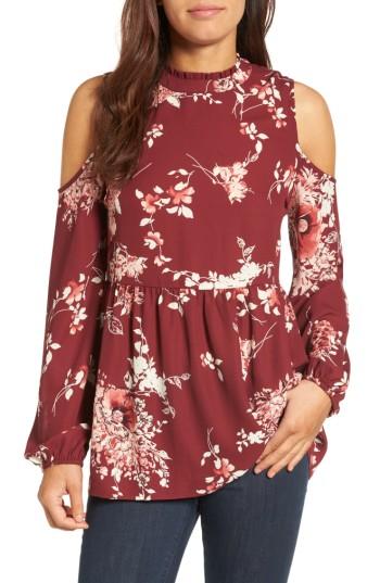 Women's Bobeau Ruffle Neck Babydoll Top - Red