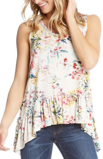 Women's Karen Kane Floral Ruffle Hem Tank Top - Pink