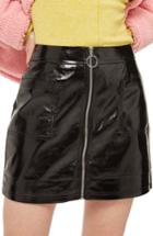 Women's Topshop Zip Through Cracked Vinyl Miniskirt Us (fits Like 0-2) - Black