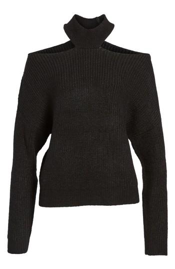 Women's Woven Heart Cutout Turtleneck Sweater - Black