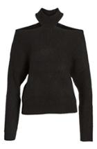 Women's Woven Heart Cutout Turtleneck Sweater - Black