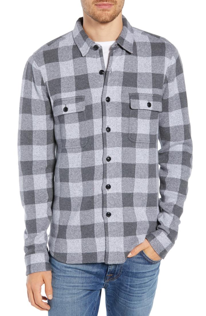 Men's Faherty Belmar Buffalo Check Button Front Sweater, Size - Grey