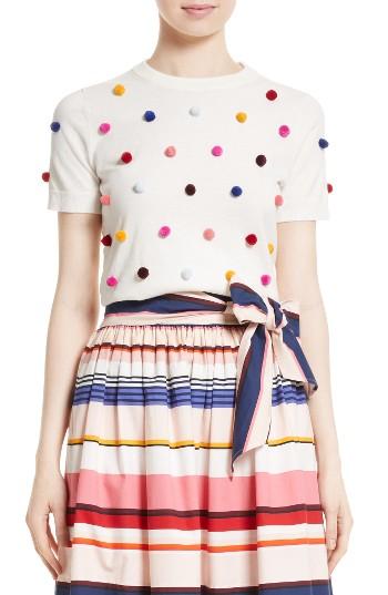 Women's Kate Spade New York Pom Embellished Cotton & Cashmere Sweater