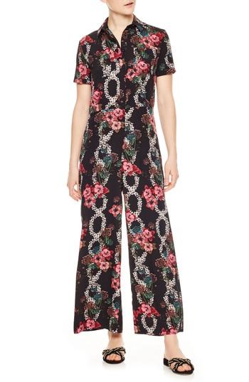 Women's Sandro Floral Jumpsuit Us / 40 Fr - Black