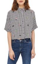 Women's Topshop Kady Embroidered Gingham Shirt Us (fits Like 6-8) - Black