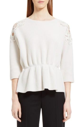 Women's Chloe Lace Trim Merino Wool & Cashmere Sweater - Ivory