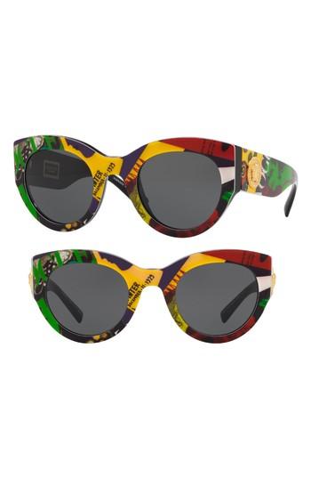 Women's Versace Tribute 51mm Cat Eye Sunglasses - Comic Print Solid