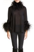 Women's Saint Laurent Ostrich Feather Trim Silk Top Us / 36 Fr - Black