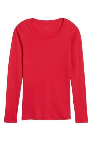 Women's Caslon Long Sleeve Scoop Neck Cotton Tee - Red