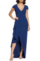 Women's Dress The Population Alma Cap Sleeve Waterfall Crepe Gown, Size - Blue
