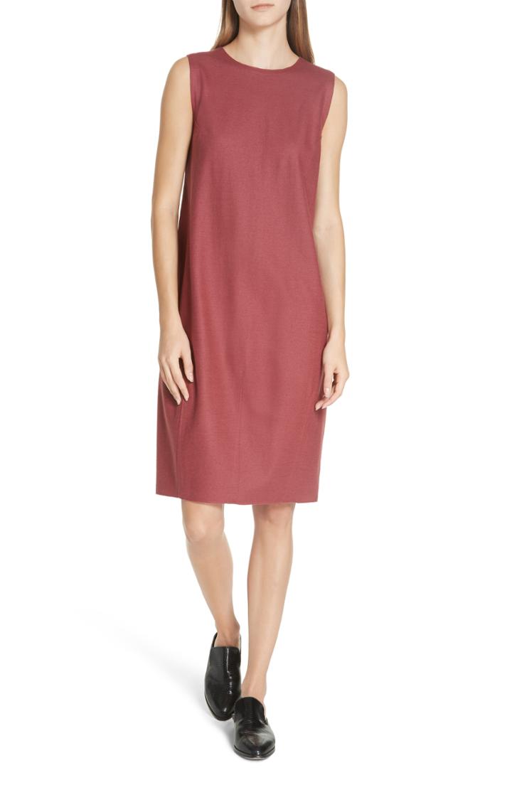 Women's Eileen Fisher Boiled Wool Jersey Crewneck Shift Dress - Red