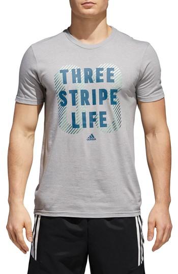 Men's Adidas Three Stripe Life Metallic T-shirt - Grey