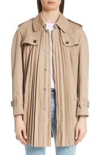 Women's Junya Watanabe Pleated Cotton Blend Trench Coat - Beige