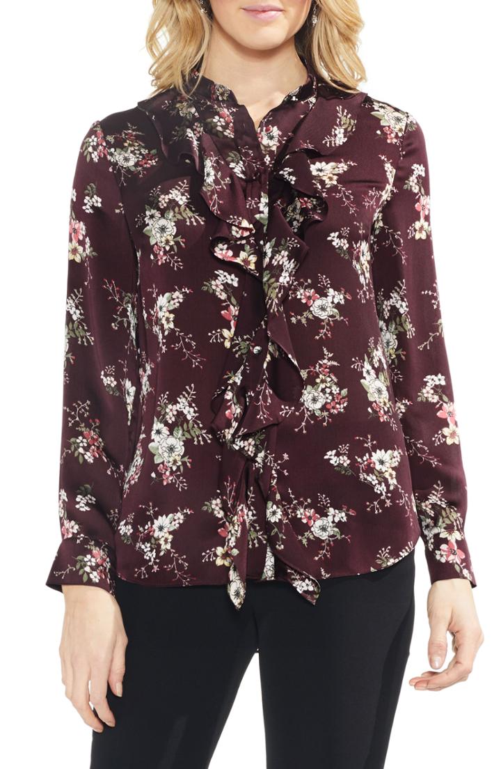 Women's Vince Camuto Delicate Bouquet Ruffle Front Blouse - Red