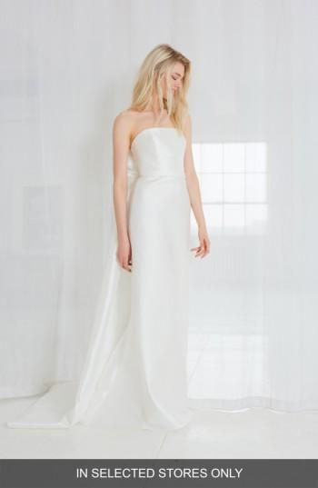 Women's Amsale Elona Bow Back Strapless Column Gown, Size - White