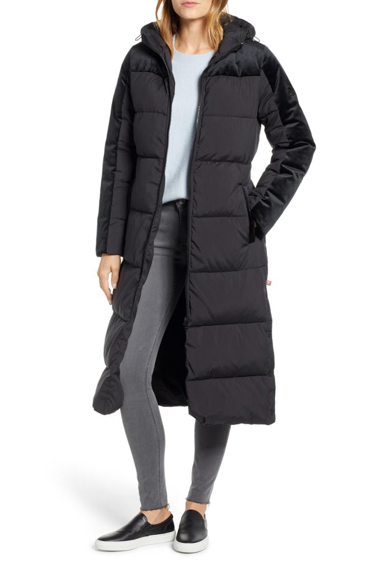 Women's Bernardo Velvet Trim Puffer Jacket - Black