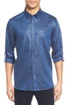 Men's Ted Baker London Laavno Extra Trim Fit Linen Blend Sport Shirt (m) - Blue