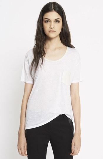 The Kooples Leather Pocket Linen Blend Tee White