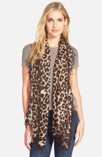 Women's La Fiorentina Animal Print Wool Scarf, Size - Brown