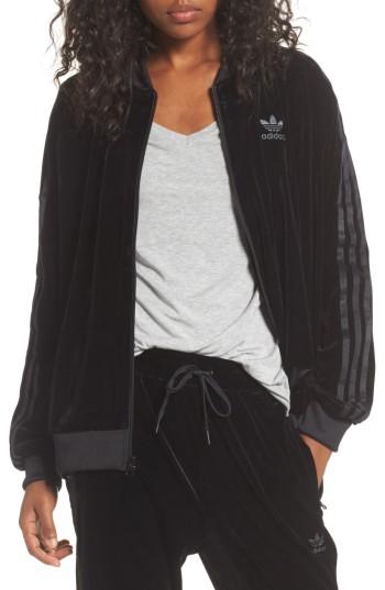Women's Adidas Originals Velvet Zip Sweatshirt - Black