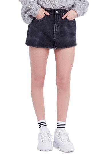 Women's Free People Rugged A-line Denim Miniskirt - Black