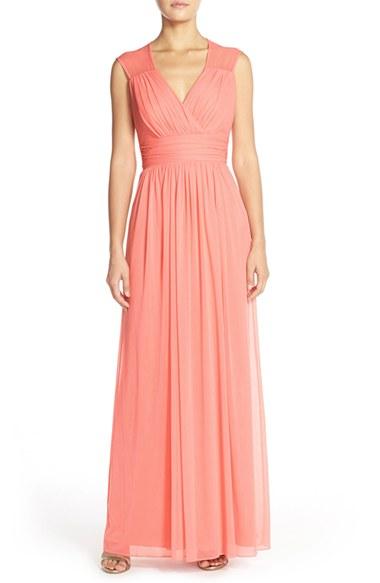 Women's Alfred Sung Shirred Chiffon Cap Sleeve Gown - Red