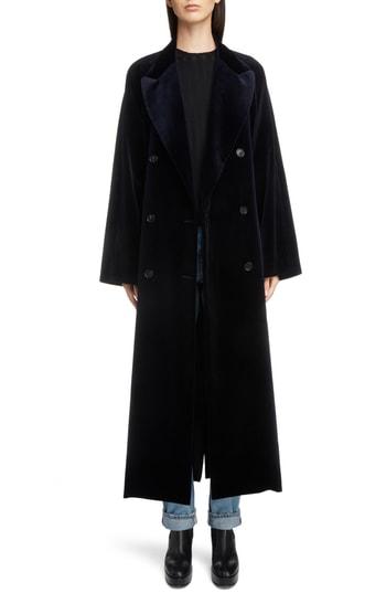 Women's Acne Studios Belted Velvet Coat Us / 34 Eu - Blue