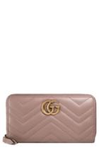 Women's Gucci Gg Marmont Matelasse Leather Zip-around Wallet - Red