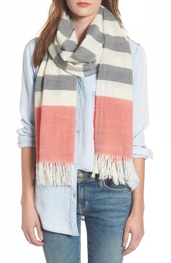 Women's Barbour Wester Stripe Lambswool Scarf, Size - Red