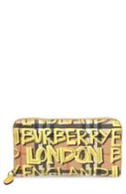 Women's Burberry Graffiti Print Calfskin Leather Zip Around Wallet - Yellow