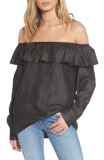 Women's 7 For All Mankind Ruffle Off The Shoulder Chambray Top - Black