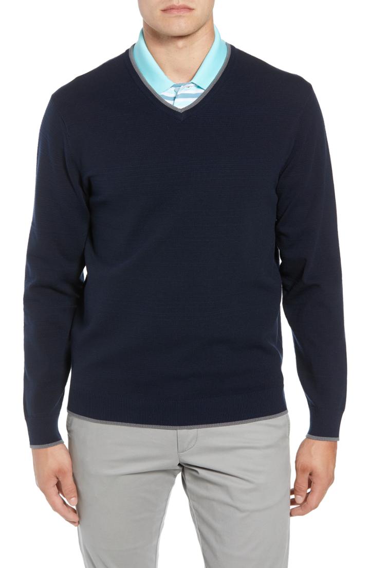 Men's Cutter & Buck Impact V-neck Sweater - Blue