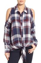 Women's Bobeau Cold Shoulder Plaid Shirt - Blue