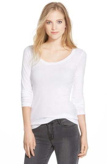 Petite Women's Caslon 'melody' Long Sleeve Scoop Neck Tee, Size P - White