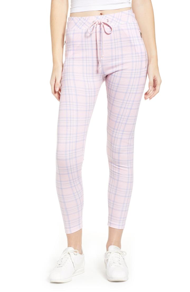 Women's Wildfox Pastel Plaid Drawstring Pants - Pink