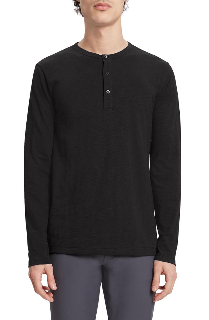 Men's Theory Essential Slubbed Long Sleeve Henley - Black