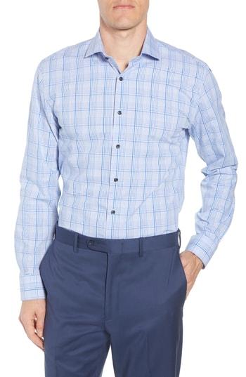 Men's Nordstrom Men's Shop Tech-smart Trim Fit Stretch Plaid Dress Shirt .5 34/35 - Blue