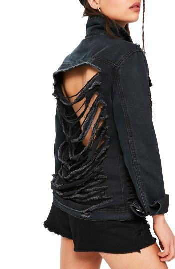Women's Missguided Ripped Back Denim Jacket Us / 6 Uk - Black