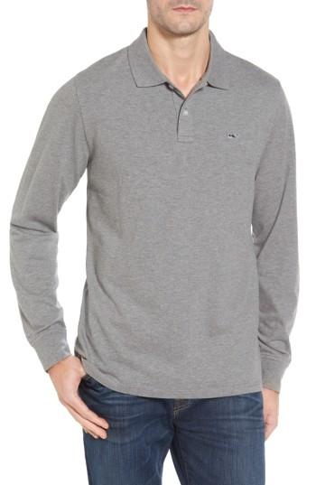 Men's Vineyard Vines Long Sleeve Polo, Size - Grey