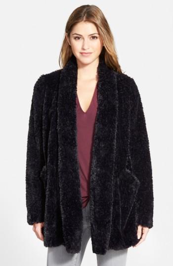 Women's Kenneth Cole New York 'teddy Bear' Faux Fur Clutch Coat - Black